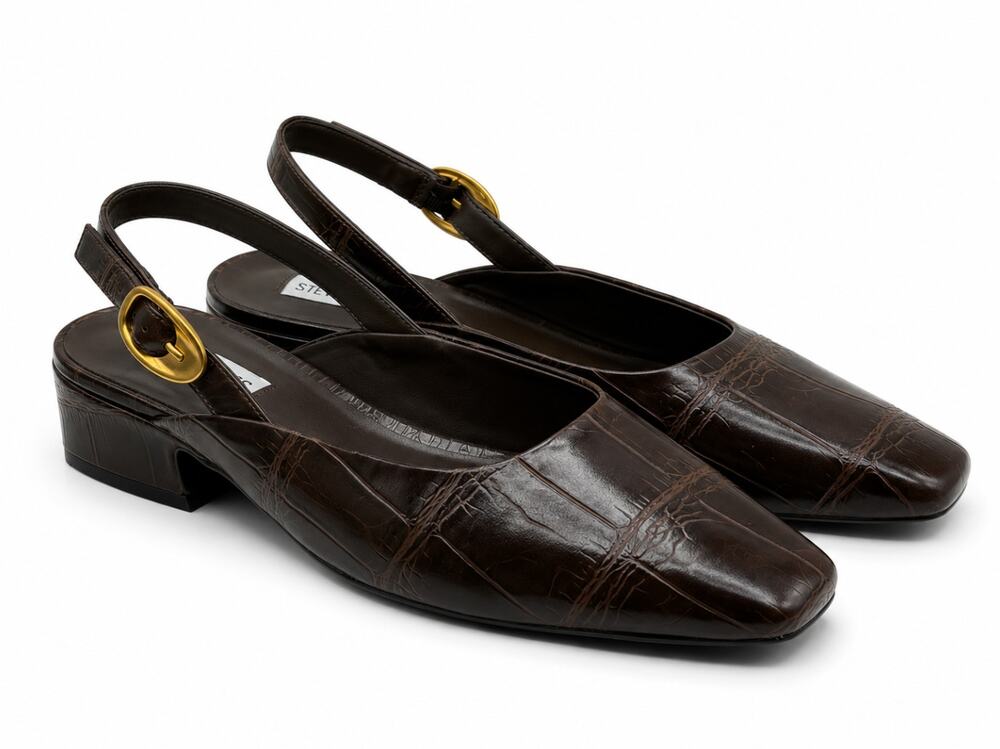 STEVE MADDEN Darvy Slingback Croc Embossed Square Toe Mule Brown Sz 9 $100